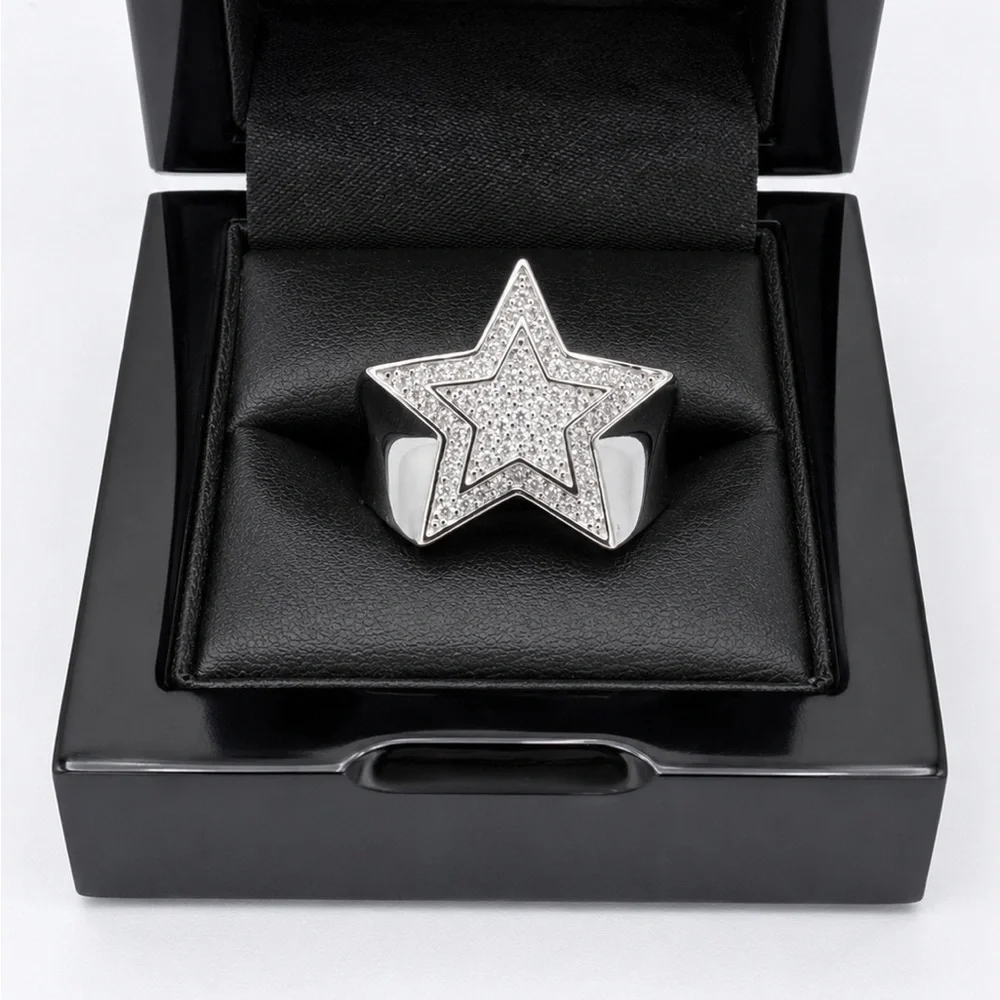 925 Sterling Silver 1.20CT MOISSANITE Sparkling Star Design Men’s Ring